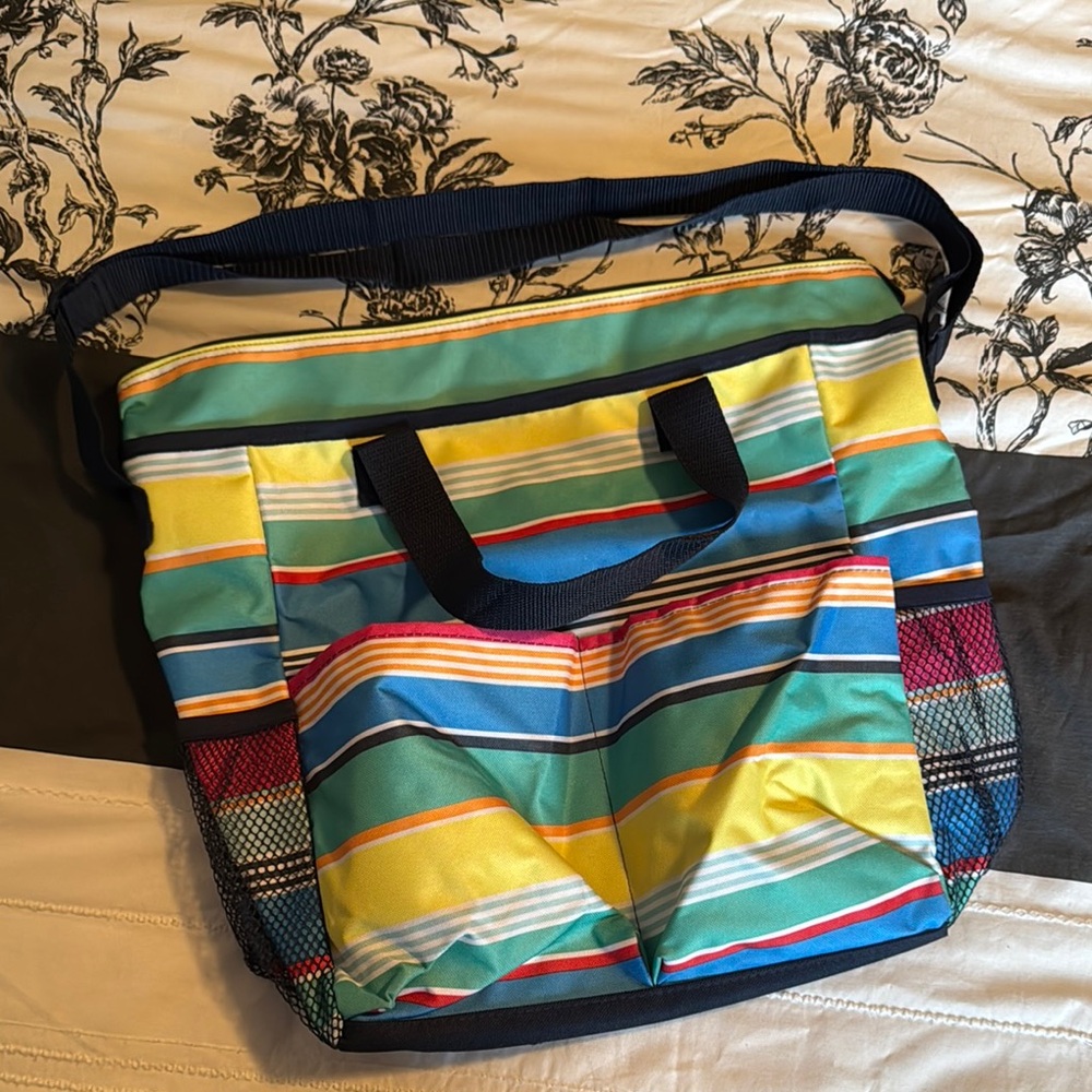 Thirty-One Crossbody Organizer Striped Tote Bag